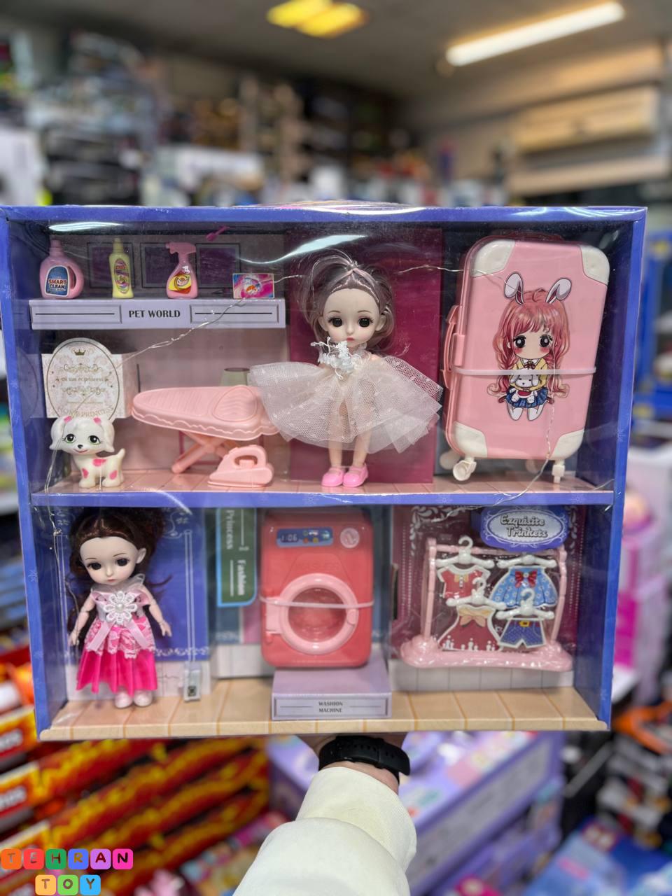 عروسک با لباسشویی و چمدون چراغ دار مدل 8741 ۲